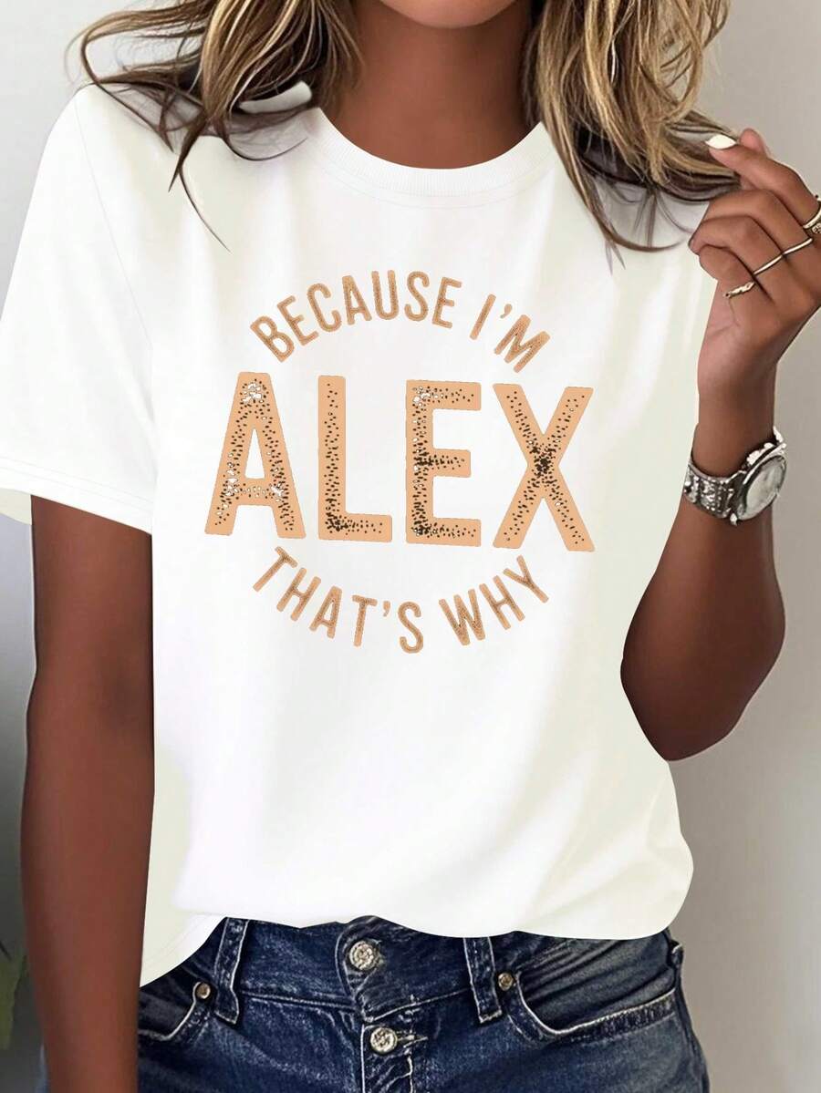 Women's Comfortable T-Shirt Alex Vintage Rugged Typography - 白色 - 查看 1