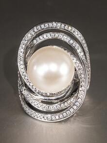 1pc Luxurious Cubic Zirconia & Faux Pearl Ring, Suitable For Women, Ideal For Weddings, Engagements, Anniversary Parties, Valentine's Day Gifts - 3# - View 2