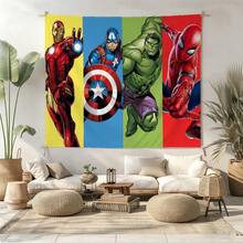 1pcs Cartoon A Vengers S Uperhero Wall Tapestry Backdrop, Iron Man C Aptain America S Piderman Party Decorations For Photo Booth, Cute Hero Team Photography Background, Living Room Bedroom Aesthetic Wall Decor, Outdoor Indoor Celebration Banner, Backyard Party Photo Prop Supplies, School Event Poster Decor, Home Dormitory Wall Hanging Art - 多色-A - 查看 2