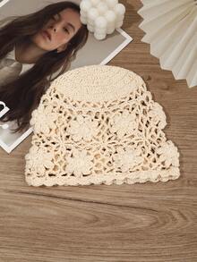 1 chiếc mũ len móc rỗng thủ công, khăn trùm đầu đan hoa 3D, kiểu dáng Bohemian/nghỉ dưỡng dành cho nữ. - Nhiều màu - Xem 8