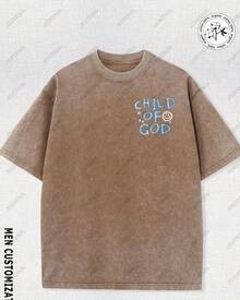 Camiseta vintage lavada, con diseño de graffiti de "Cara de Hijo de Dios", temática cristiana, el material representa la fe en Dios, corte holgado, tela suave - Camiseta unisex de algodón, manga corta, cuello redondo, estilo vintage urbano. - Gris - Ver 4