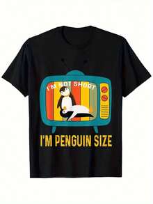 Camiseta divertida para hombre "No soy bajo, soy del tamaño de un pingüino" - Estilo retro con gráfico de pingüino de televisión, mangas cortas y corte holgado, camiseta casual y con humor para amantes de los animales y entusiastas de las bromas - Ideal para amantes de los pingüinos. - Negro - Ver 7