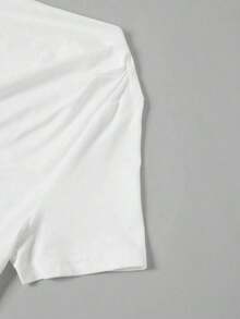 Camiseta de moda de manga corta con hombros oblicuos y ajustada de unicolor para mujer, verano - Multicolor 5 - Ver 10