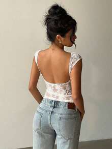 Set de 2 tops cortos de manga corta, cuello redondo, sin espalda, en negro y burdeos, ajustados para mujer.Apropiado para salir en verano - Multicolor 4 - Ver 2