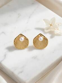 Stainless Steel Earrings For Women, 1 Pair Fashion Design Stainless Steel Earring Set, Women's Daily Wear Party Holiday Gift Beach Accessory, Versatile Casual Vintage INS Style Earrings, Also Suitable As Surprise Gift For Valentine's Day, Birthday, Mother's Day, Thanksgiving Or Vacation, Elegant Gold Earrings - Gold - View 6