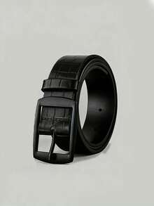 Y2K Style Crocodile Print Belt With Leopard Print Decoration, Suitable For Minimalist Punk Style Men's Fashion - Black - View 3