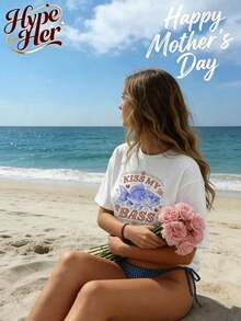 Best Seller 2026, Women's Short Sleeve Crew Neck Cotton T-Shirt With Kiss My Bass Fish Print, For Casual Or Office Wear, Modern Everyday Top, Summer Clothes For Women - 白色 3 - 查看 3