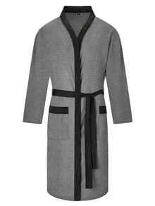 1件-华夫格提花浴袍桑拿服薄款睡袍长款情侣家居服酒店水疗休闲浴袍-居家和外出均可穿着-送给自己/朋友一份高档且隆重的圣诞节/新年/父亲节礼物。 - 彩色 - 查看 8