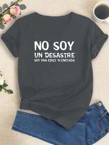 Camiseta con Estampado "No Soy un Desastre", Manga Corta, Cuello Redondo, Estilo Casual para Verano y Primavera, Ropa de Mujer - Blanco - Ver 8