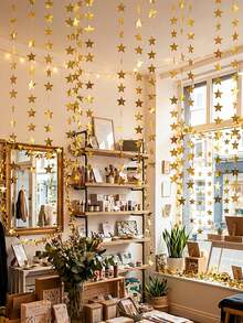 1/2/4pcs 4m Gold Star Tassel Hanging Decor, Gold Star Garland, Indoor Outdoor Decoration, Wreath, Stage Hanging Star, Back To School, Birthday Party, Proposal, Engagement, Anniversary, Singles Party - Gold - View 6