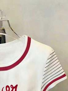 Camiseta de mujer de manga corta de cuello redondo y unicolor, minimalista y de moda para el verano - Multicolor 3 - Ver 3