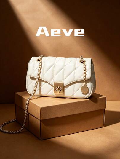 Women's Elegant Fashionable Compact Quilted Rhombus Plaid Square Bag, Soft Faux Sheepskin PU Leather, Flap Rotating Lock Clasp, Chain Strap, Chic Literary Style, Street Fashion Outdoor Commute Shoulder Bag, College Student Cosmetic Bag, Suitable For Travel, Shopping, Photography, Holding Phone And Coins