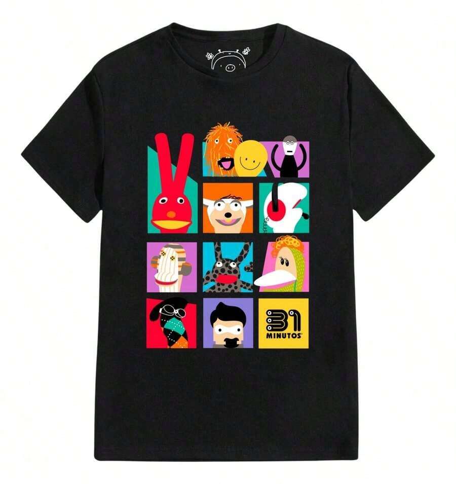 Camiseta de mujer moderna, informal, para fiestas y para estar en casa, 100% algodón, corte holgado.1pscPlayera 31 Minutos Personajes T-shirt Aesthetic Unisex 1100%cotton - Negro - Ver 1