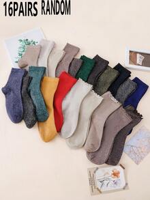 1/4/8/16 Pairs Random Women's Solid Color Metallic Thread Shiny Casual Mid-Calf Socks - Multicolor - View 13