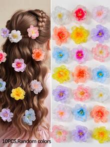 Set de 10 piezas de pasadores para el cabello con flores de imitación de colores surtidos, adecuados para niñas, playa, viajes, sesiones de fotos, accesorios para el cabello DIY, flequillo - Multicolor - Ver 7