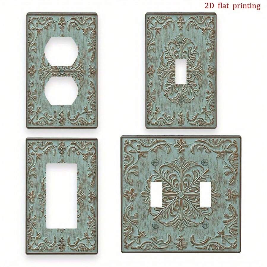 1 pieza Cubierta decorativa de enchufe con patrón floral 2D, placa de interruptor de luz única, económica y fácil de limpiar, adecuada para la decoración del hogar y la oficina, diseño plano 2D - A - Ver 1
