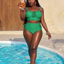 Slayr 2pcs/Set Green Sexy Women's Swimwear For Summer Beach Vacation - Naranja - Ver 5