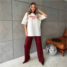Camiseta de manga corta con cuello redondo de algodón puro y estampado de letras, de diseño minimalista único para mujer, moderna y versátil. - Blanco - Ver 5