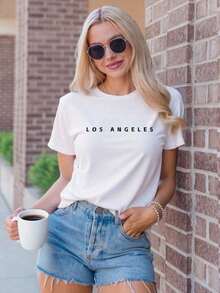 Una camiseta de mujer con estampado de letras y diseño de LOS ANGELES - Blanco - Ver 2