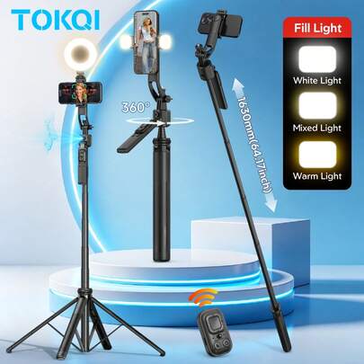 TOKQI Gậy selfie tự động nhận diện khuôn mặt, chân đế ba chân bằng hợp kim nhôm có thể kéo dài, giá đỡ điện thoại xoay 360°, điều khiển từ xa Bluetooth, tương thích với điện thoại Android và iOS.