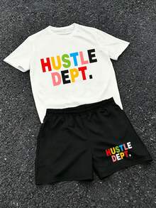 Colorful Letter Print Women's Casual 2-Piece Set, Loose T-Shirt & Shorts,  Streetwear Outfit For Summer Daily Wear - 白色 - 查看 1
