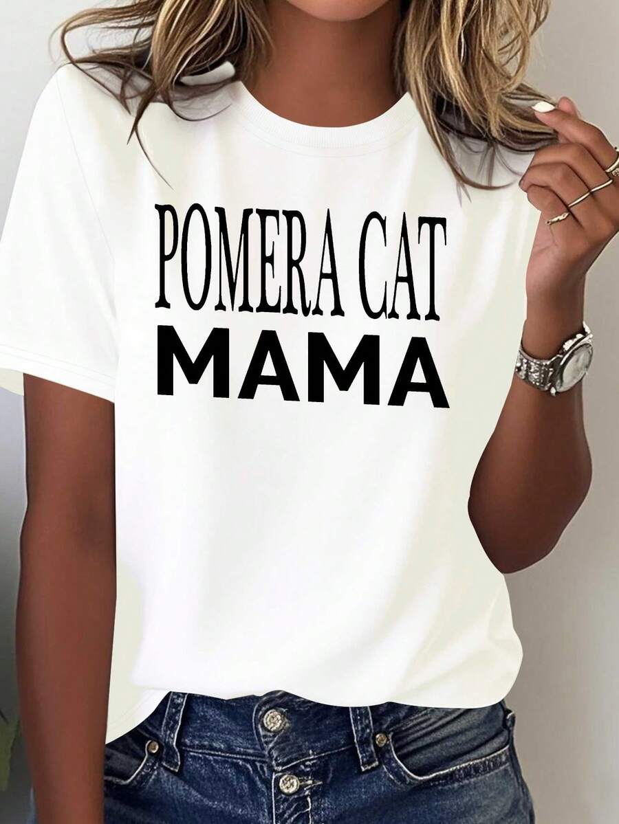 Camiseta Oversize para Mujer POMERA CAT 100% con Estampado de "Pomera Cat Mama" y Letras Japonesas - Blanco con Texto , Ropa Casual A Todos los Tiempos del D￭a, Confort Total en todas las estaciones, Lavable a m£quina, Prenda I Para Amantes Gatos, Camiseta Minimalista Expresiva, Patr￳n Geom￩trico, Ca￭da Rel, Tejido Transpirable puro, Esenciaers£til por Capas, Elegante e Inc￳moda