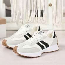 Women's White Casual Sneakers, Low-Top, Lightweight, Non-Slip, Wear-Resistant, Low Heel, Round Toe, Breathable, Lace-Up, Suitable For Outdoor Sports, Spring/Autumn - trắng - Xem 5