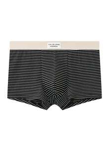 3 piezas Calzoncillos bóxer de hombre con rayas de dos colores y estampado de letras, de cintura media y transpirables - Multicolor - Ver 5