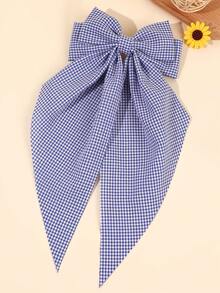 1 Stück blaue weiße Gingham-Schleife Haarclips für Mädchen, stoffliche mehrschichtige karierte Haarclips, modische frische Haaraccessoires als Mädchen Party Geschenke, Preppy Stil für Schule, Alltag, Picknick - Blau - Übersicht 4