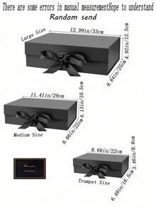 Black Gift Box With Ribbon, Suitable For Groomsmen Gifts, Magnetic Closure, Foldable Rectangular Luxury Gift Box, Perfect For Weddings, Christmas, Halloween And Birthdays - Black - View 3