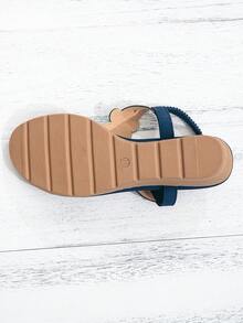 Giày sandal đế xuồng dày dặn mới dành cho nữ - Kiểu dáng retro pha lê với quai thun, phong cách Bohemian, thích hợp cho kỳ nghỉ và du lịch. - Xanh đậm - Xem 7