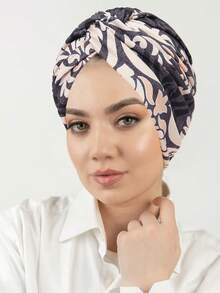 1 pieza Nuevo pañuelo de seda lavada con estampado europeo y americano para primavera/verano, gorro turbante con nudo floral, gorro versátil para mujer, playa, viaje - Multicolor - Ver 5