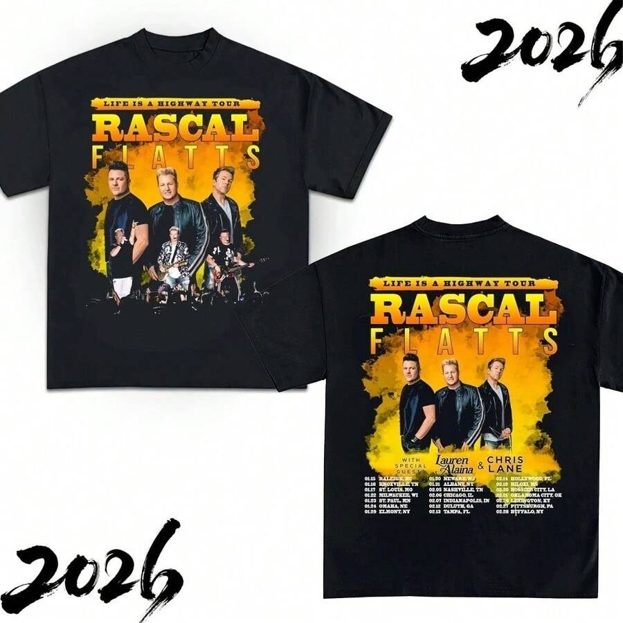 NEW!!!2 Sides Rascal Flatts 2026 Tour Rascal Flatts Inspired Unisex T-Shirt - Black - View 1