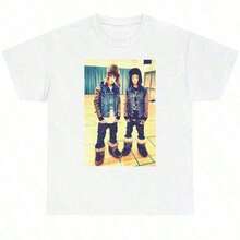 Women's Summer Outfits, White T-Shirt With Print Of Wearing A Hat And Snow Boots, JB T-Shirts, Women's Summer Outfits, Summer Tops - 白色 2 - 查看 12