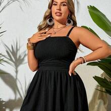 Swim Lushoire Plus Size Women's Solid Color Ruched Camisole Top And Triangle Bottoms Bikini Swimsuit Set - Negro - Ver 7