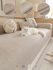 1pc Solid Color Minimalist Chenille Sofa Cushion, Anti-Slip Wear-Resistant, Pet Stain-Resistant, Suitable For 1-4 Seater Sofa Protection, All-Season Use, Suitable For Living Room Bedroom Study Decoration, Machine Washable - Multiple Styles - View 10