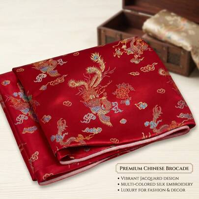 Traditional Chinese Dragon & Phoenix Jacquard Satin Fabric, Soft And Drapey Texture With Dragon & Cloud Jacquard Pattern, Suitable For Traditional Clothing, Wedding Attire, Curtains, Home Decor And DIY Crafts