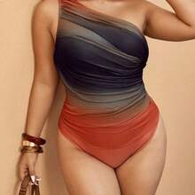 Elaquor Plus Size Women Ombre Ruched One-Piece Swimsuit, Fashionable Vacation - Rosa - Ver 2