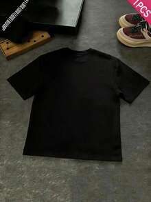 1 pieza de ropa de algodón para niñas adolescentes, camiseta con estampado de letras inspirada en Y2K - Cuello redondo casual, manga corta, lavable a máquina - Perfecta para primavera/verano/otoño, moda, ropa urbana, unisex, hombres, mujeres. 210g 100% algodón, todos los diseños están impresos. Unisexo. - Negro - Ver 2