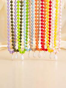 1pc Bohemian Style Geometric Colorful Acrylic Beaded Asymmetric Baroque Faux Pearl Pendant Charm Jewelry Necklace, Luxurious & Elegant, For Wedding, Banquet, Vacation, Party, Daily Casual, Street Style, Women, Couples, Holiday, Birthday, Versatile Necklace Gift - Necklace - View 10