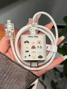 Bộ 5 chiếc ốp bảo vệ cáp dữ liệu TPU chống uốn cong, thiết kế hình chú chó vui vẻ trong suốt, phù hợp với 20W - Chú chó hạnh phúc - Xem 1