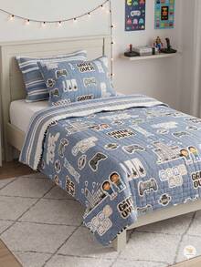 Double Print Children's Single Bedspread Set (2 Pieces) - Gamer - View 2