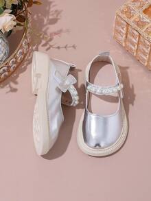 Girls' Flat Shoes New Fashion Minimalist Pearl Princess Shoes, Children Kids Shoes, Toddler Suitable For Spring & Autumn - Silver - View 7