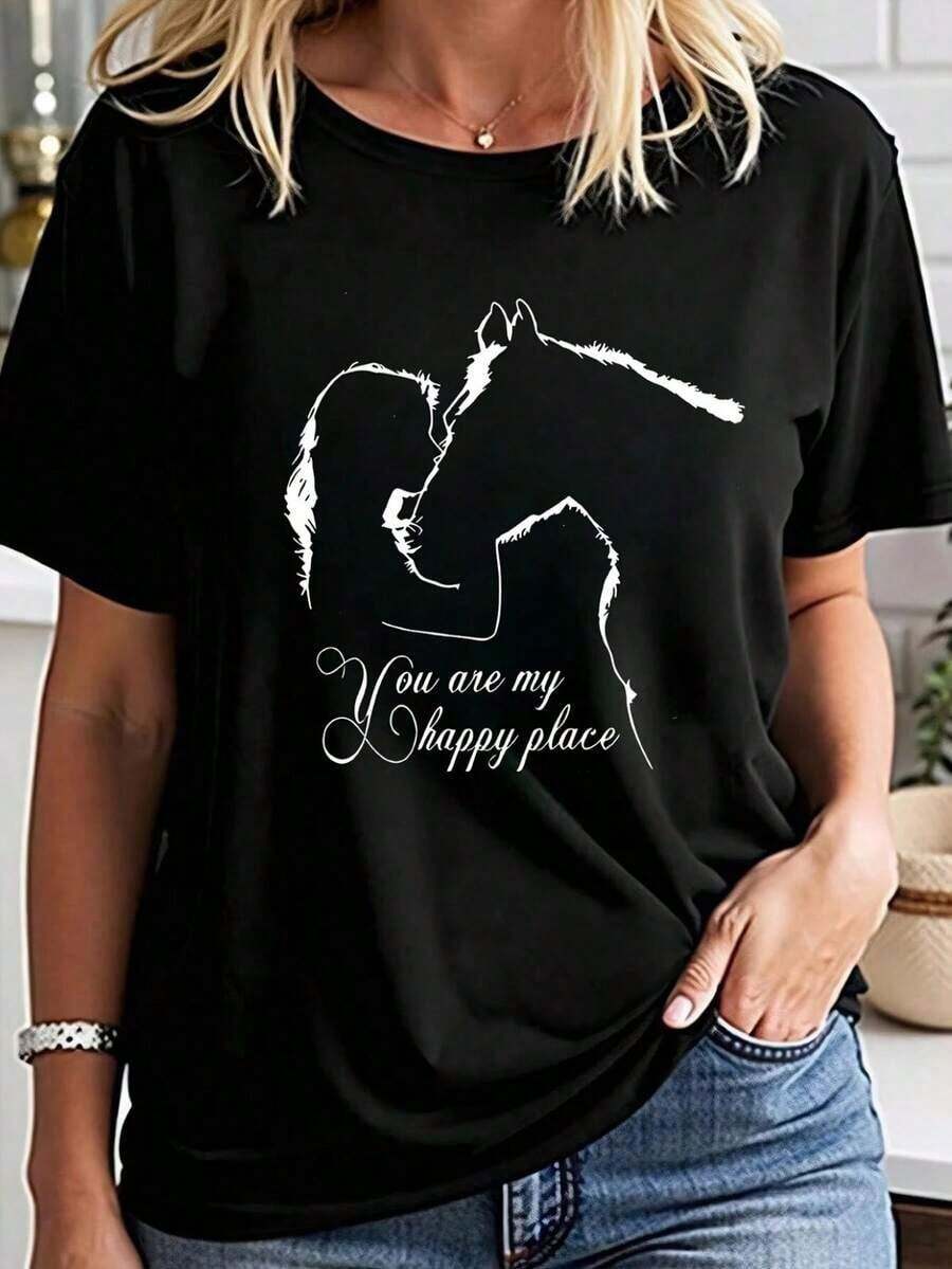 Camiseta de manga corta para mujer, camiseta holgada, versión coreana de verano, para mujer de mediana edad, elegante, rejuvenecedora, de media manga, versátil, negra, talla grande, cuello redondo, estampada, casual y a la moda. - Blanco - Ver 1