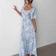 Summer Short Sleeve Vacation Beach Music Festival Pink Floral Dress - Verde - Ver 10
