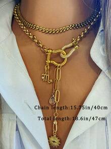 1pc Women's Necklace With Double Horseshoe Clasp, Zodiac Pendant And Evil Eye Pendant, Elegant And Versatile Design, Suitable For Formal Occasions And Festivals - Gold - View 4
