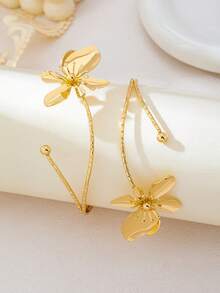 1 buah Gelang Bangle Terbuka Bunga Lima Kelopak Berwarna Putih & Oranye dengan Efek Tetesan Minyak Buatan yang Modis dan Elegan, Cocok untuk Pemakaian Sehari-hari dan Liburan, Pilihan Hadiah yang Sangat Baik (Kotak Hadiah Tidak Termasuk) - Yellow Gold - View 3