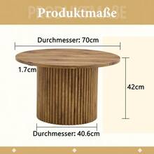 Couchtisch Aus MDF Mit 70 Cm Durchmesser: Runder Beistelltisch Mit Römischem Säulendesign, Integraiertem Metallrahmen, Retro-Luxus-Stil Fürs Wohnzimmer. Perfect For European Wohnräume. - Natural Color - View 5