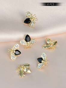 6PCS Bee Shaped Metal Buttons, Black Crystal & Rhinestone Embellished Sewing Buttons For Coats, Blouses, Jackets, 2 Colors (Gold/Silver) - 6pcs - View 11