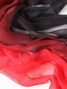 1 pieza Bufanda de gasa con degradado de colores del arcoíris, chal ligero y versátil para mujeres - Negro y rojo - View 3